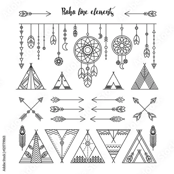 Obraz Set of boho line elements