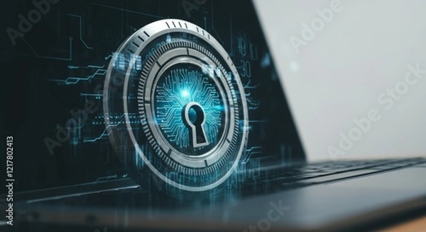 Obraz Computer keyboard with a blue lock symbol on it