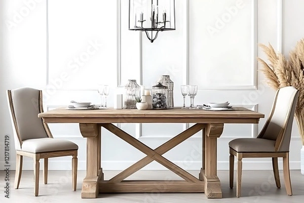 Fototapeta Rustic Dining Table and Chairs Set