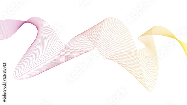 Fototapeta Vector curvy abstract line art wavy flowing dynamic yellow pink white background in concept music or sound, wave, wind, information flow	