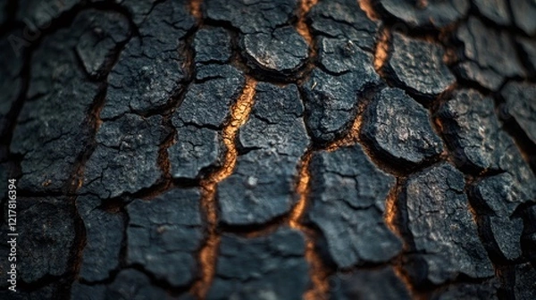 Fototapeta Cracked surface texture showing orange light creating dramatic effect