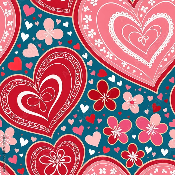 Fototapeta ロマンチックなシームレスパターン, バレンタインデー用, ギフトラッピング, デジタルアート, ウェディングデザイン, カード作成, ファッションプリント, 壁紙デザイン, 装飾アイテム, パーティーデコレーション, テキスタイルパターン.







