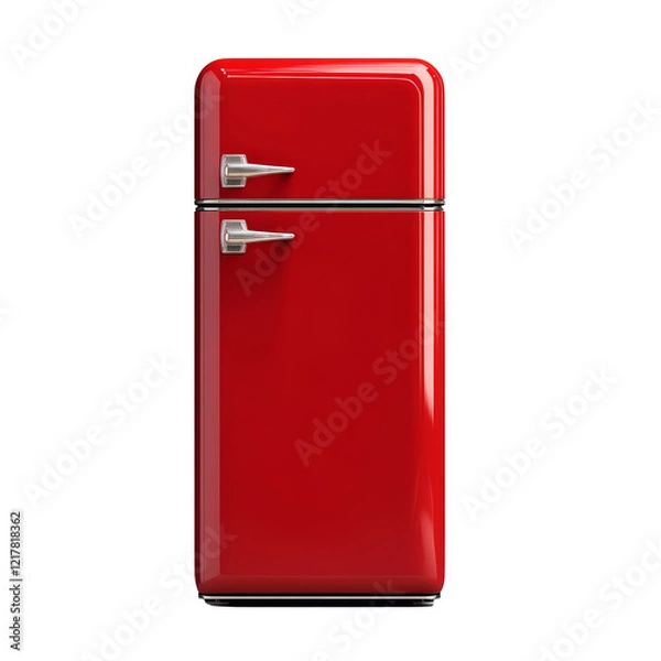 Fototapeta Classic red fridge isolated on a transparent background showcasing retro design and vibrant color perfect for modern kitchens, Classic fridge isolated on transparent background