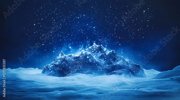 Fototapeta Snowflakes scattered ground front blue background top starlit shining eyes sparse floating particles fuzzy details interconnections. stormlit. illustration. Starlit Peak. Illustration