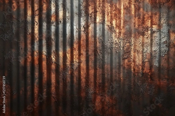 Fototapeta Artistic representation of an old and rusty zinc sheet wall, capturing the vintage style and corrosion pattern of metal in a retro concept,


