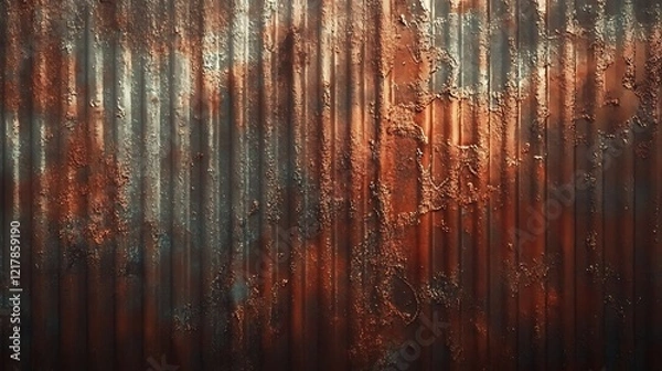 Fototapeta Artistic representation of an old and rusty zinc sheet wall, capturing the vintage style and corrosion pattern of metal in a retro concept,


