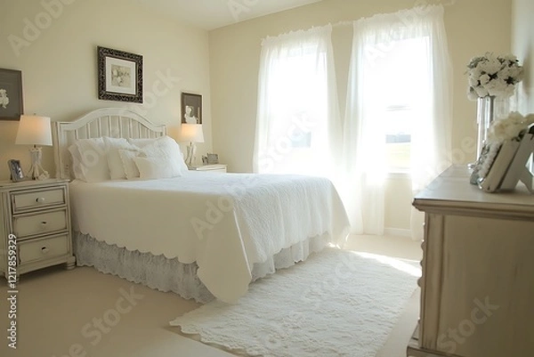 Fototapeta Elegant and Peaceful White Bedroom Interior Design
