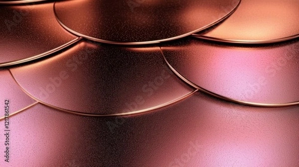 Fototapeta A close-up view of a beautiful rose gold circular textured surface, blending elegance and luxury with a radiant glow. Ideal for decorative design.
