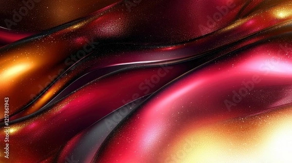 Fototapeta An abstract image showcasing waves of red, gold, and black colors, creating a shimmering and luxurious texture that conveys warmth and elegance.