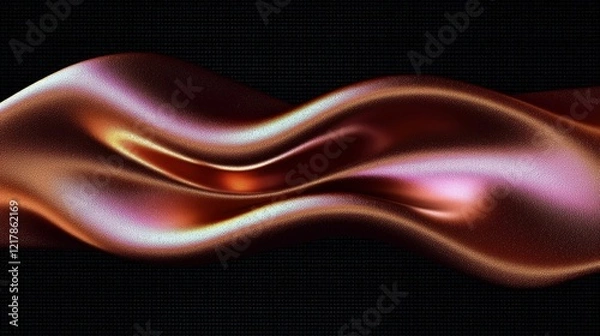 Fototapeta An abstract composition featuring smooth, shimmering fabric-like textures in warm hues of bronze and pink against a black background.