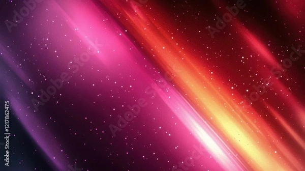 Fototapeta A vibrant cosmic background featuring radiant colors of pink, orange, and purple with swirling star-like particles, creating a warm and dynamic space atmosphere.