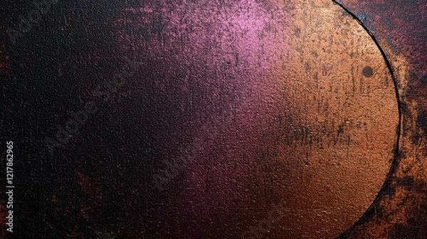 Fototapeta An abstract image featuring a dark textured background with a prominent circular shape in shades of bronze and purple, creating a luminous effect.