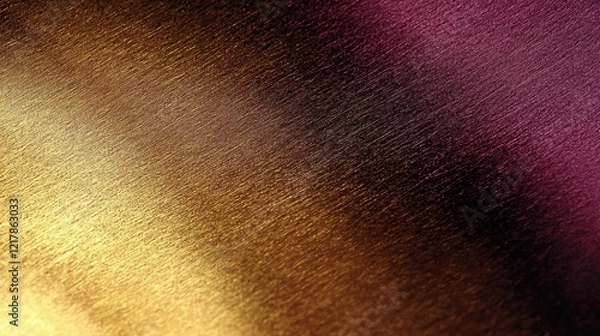 Fototapeta A close-up view of a textured metallic gradient showcasing warm tones of gold, bronze, and deep purple, creating an elegant shimmer effect.