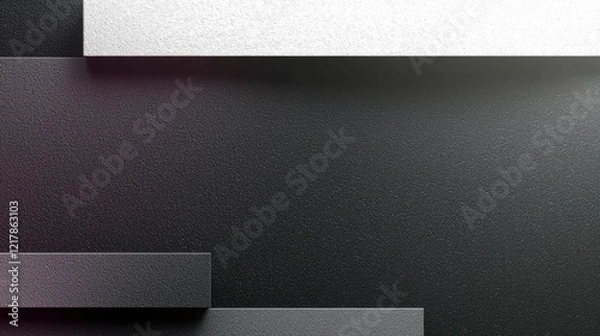 Fototapeta A close-up view of gray textured surfaces with layered rectangular shapes against a dark background, showcasing a modern and elegant design.