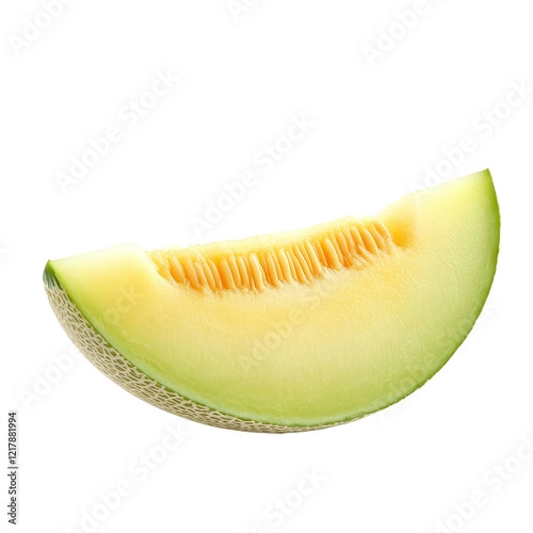Fototapeta Fresh yellow honeydew melon slice on a clean transparent background showcasing its juicy interior and unique texture, yellow honeydew melon slice isolated on transparent background