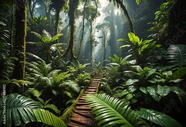 Obraz Forest paths illuminated by tropical sunlight