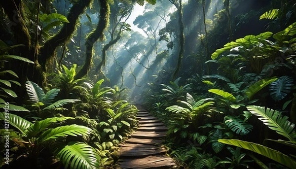 Obraz Sunlit patches on the forest floor in a tropical jungle