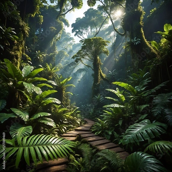 Obraz Tropical forest shining under a sunlit sky