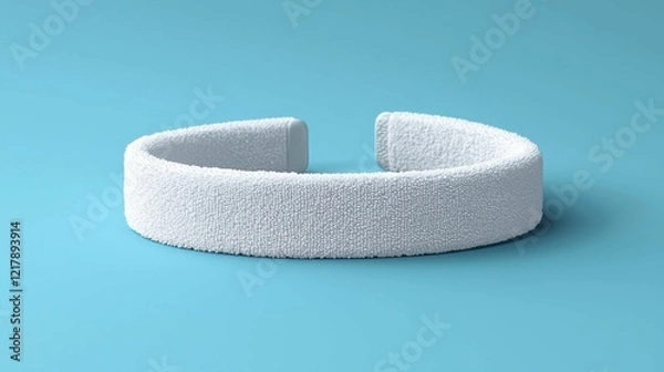 Fototapeta A white sports headband positioned on a light blue background, showcasing a clean and modern design. Ideal for fitness enthusiasts and athletes.