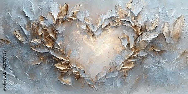 Obraz Romantic heart-shaped design made of golden leaves against a soft blue background