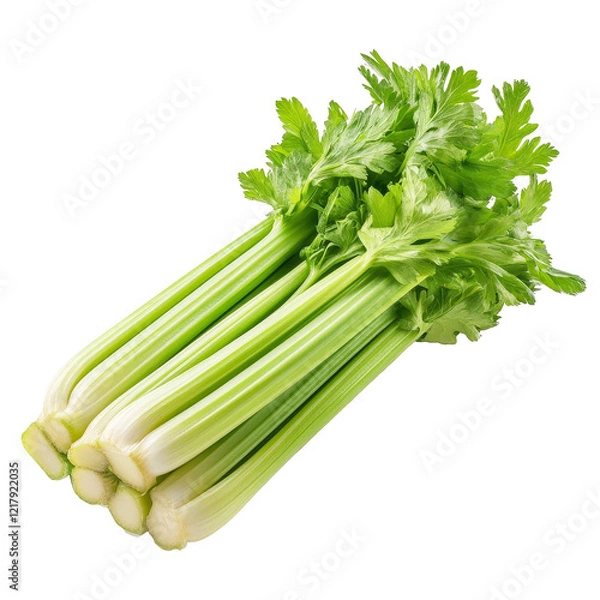 Fototapeta Fresh celery stalks arranged neatly on a clean transparent background showcasing its vibrant green color and crisp texture, Celery isolated on transparent background