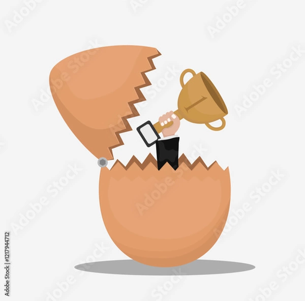 Fototapeta Golden Trophy Breaking Out of an Eggshell New Beginnings and Achievements