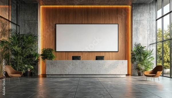 Fototapeta Large blank banner displayed at the entrance of a hotel or restaurant, offering ample space for marketing messages.