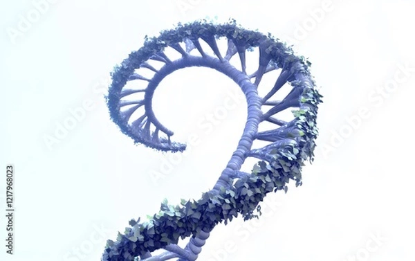 Obraz DNA helix with leaves representing biological growth and nature.
