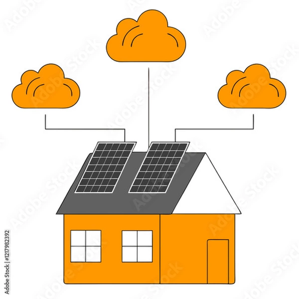 Fototapeta Smart home with solar panels on the roof