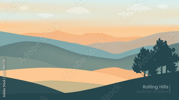 Fototapeta Tranquil Nature-Inspired Abstract Vector BG Background with Gradient Sky, Rolling Hills, and Gentle Colors