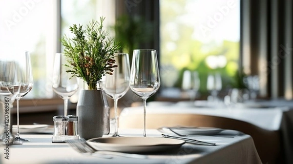 Obraz Elegant restaurant table setting expecting guests for lunch or dinner