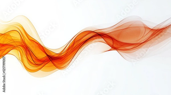 Fototapeta The orange yellow ribbon flutters in the wind, with a white background