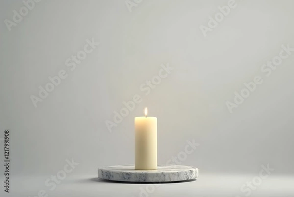 Fototapeta Elegant White Candle on Marble Display