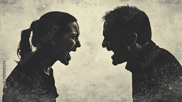 Fototapeta The Height of Anger: A Silhouette of a Couple's Heated Argument
