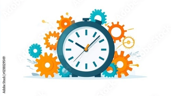 Fototapeta Time management tools clock and gears illustration for productivity digital design creative