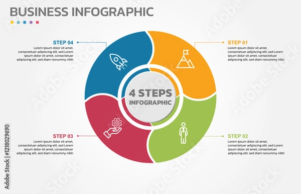 Obraz Visual data presentation. Cycle diagram with 4 options. Pie Chart Circle infographic template with 4 steps, options, parts, segments. Business concept. Marketing infographic vector illustration.