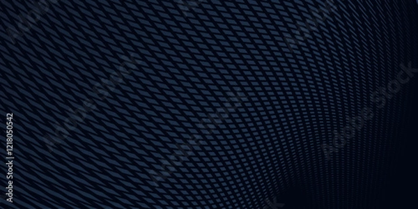 Obraz Dark metallic grid texture on a blue industrial background. A dark, textured image with a repeating pattern of small shapes. The pattern creates a slightly curved, almost wave-like effect.