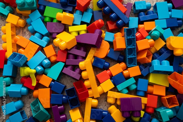 Fototapeta colorful mega blocks on the carpet in a pile background