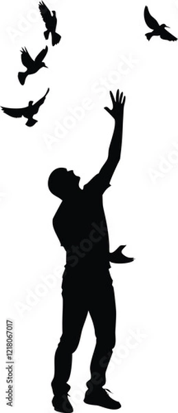 Fototapeta Bird and boy silhouette vector