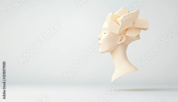 Obraz Abstract sculpture of a human head with geometric shapes, set against a minimalist background