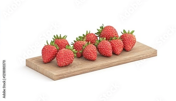 Fototapeta Fresh strawberries arranged on a wooden board, showcasing vibrant colors and textures