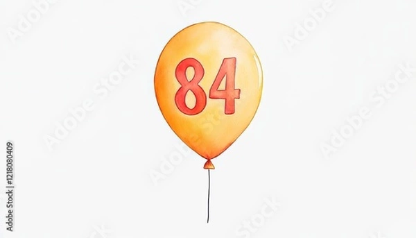 Obraz Colorful orange balloon with the number 84, floating against a plain white background
