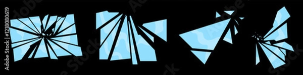 Fototapeta Broken glass icons in flat style. Vector illustration isolated on black background.