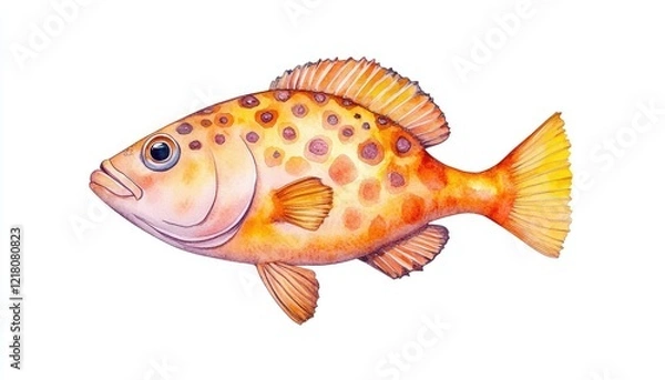 Obraz Vibrant illustration of a spotted fish swimming gracefully against a white background