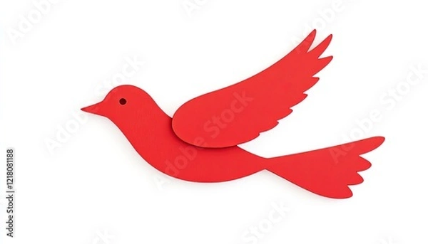 Fototapeta Vibrant red bird silhouette with wings spread against a clean white background, ideal for creative projects