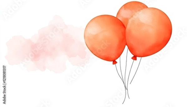 Fototapeta Three vibrant orange balloons float against a soft pastel background, evoking celebration and joy