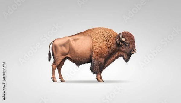 Fototapeta Realistic depiction of a bison standing against a neutral background, showcasing its muscular structure