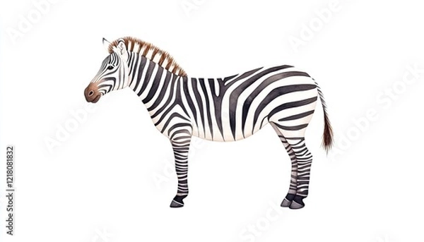 Fototapeta Detailed illustration of a zebra standing gracefully on a white background, showcasing its stripes