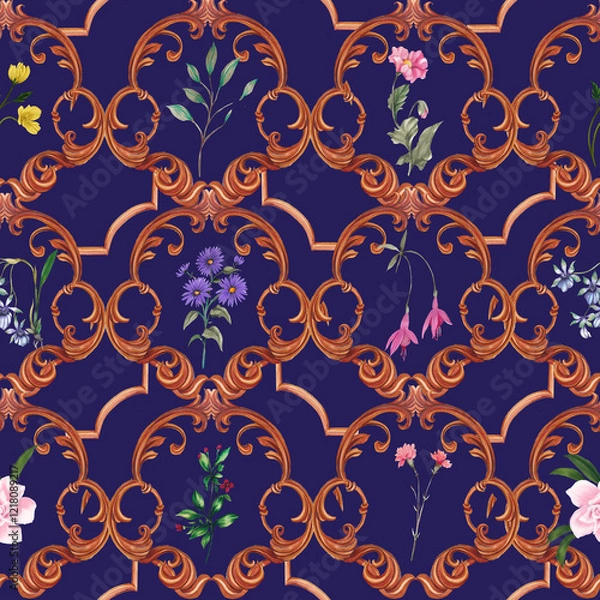 Obraz Beautiful seamless pattern with floral background.
