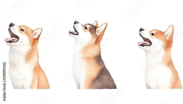 Obraz Three adorable corgis with different fur patterns and expressions, showcasing their playful nature in a light background
